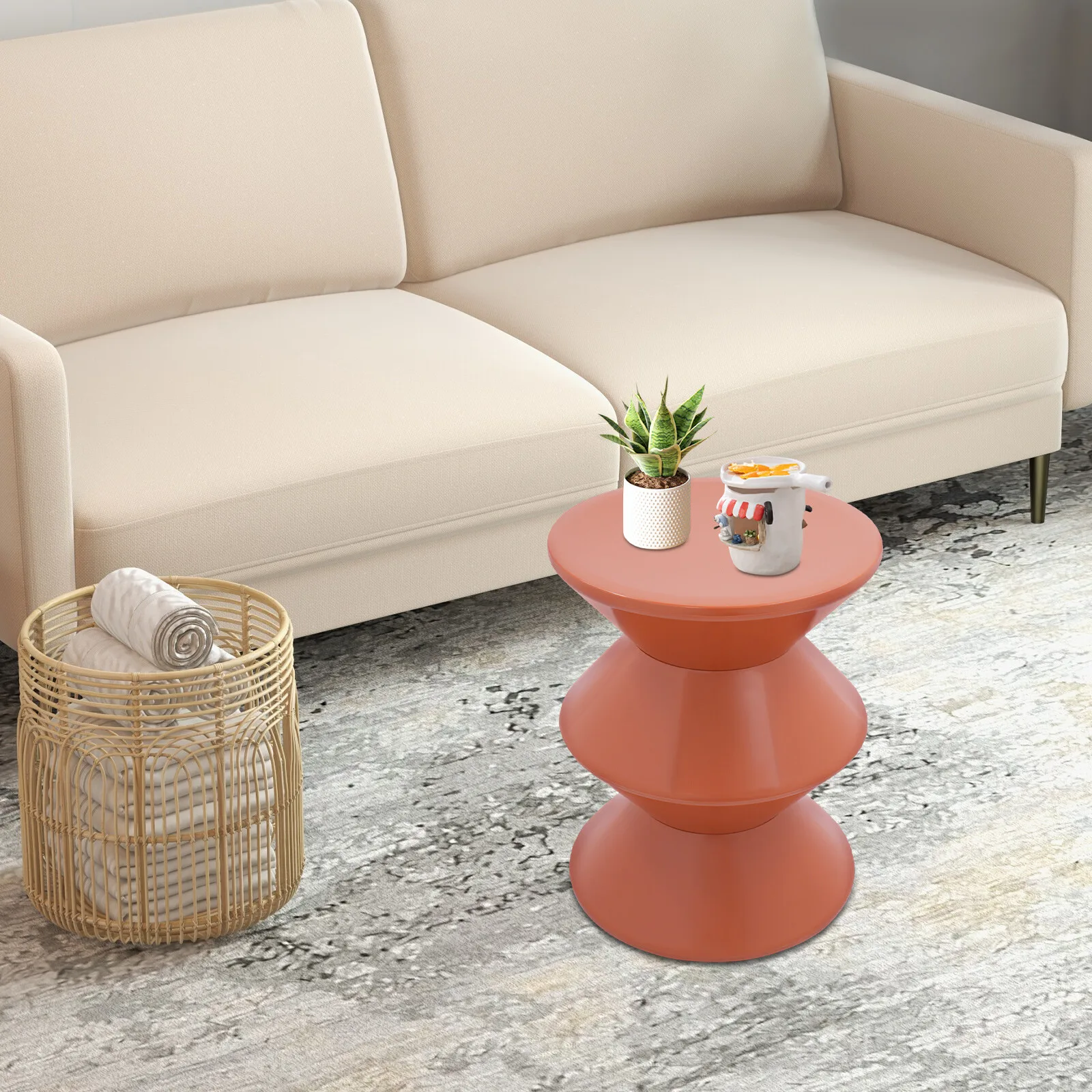 

Contemporary Hourglass Accent Table, Orange Round Side Table with Geometric Design, Fashion Furniture for Modern Home
