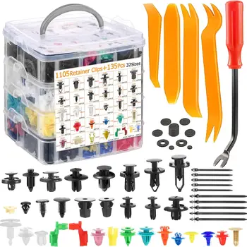 1240Car push retainer clips auto fasteners kit nylon bumper fender rivets fasteners remover for Toyota GM Ford Honda Chevy