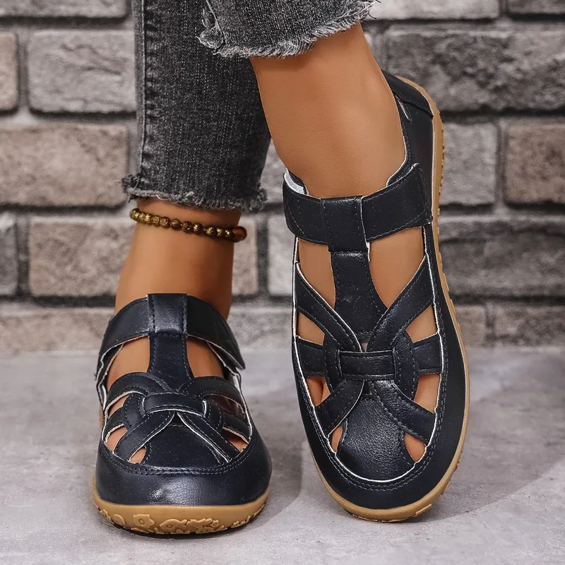 

Large Size Flat Bottom Woven Cross Sport Sandals Women's Roman Style Slip-On Breathable Lightweight Anti-Slip Wear-Resistant