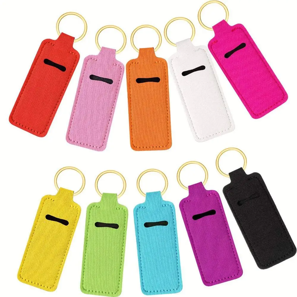 High-quality Neoprene Lipstick Keychain Bag Multicolour Rectangle Lipstick Pouch Keyring Chapstick Bag Lip Balm