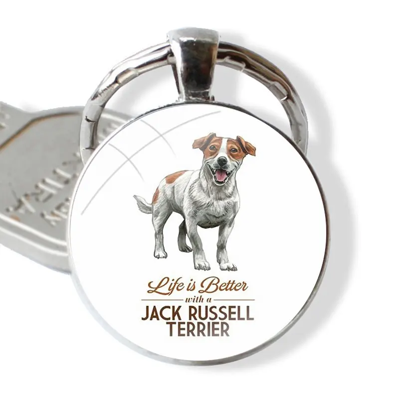 Jack Russell Terrier Dog puppy word Keychain Handmade Glass Cabochon Key Ring Holder Pendant Key Chains