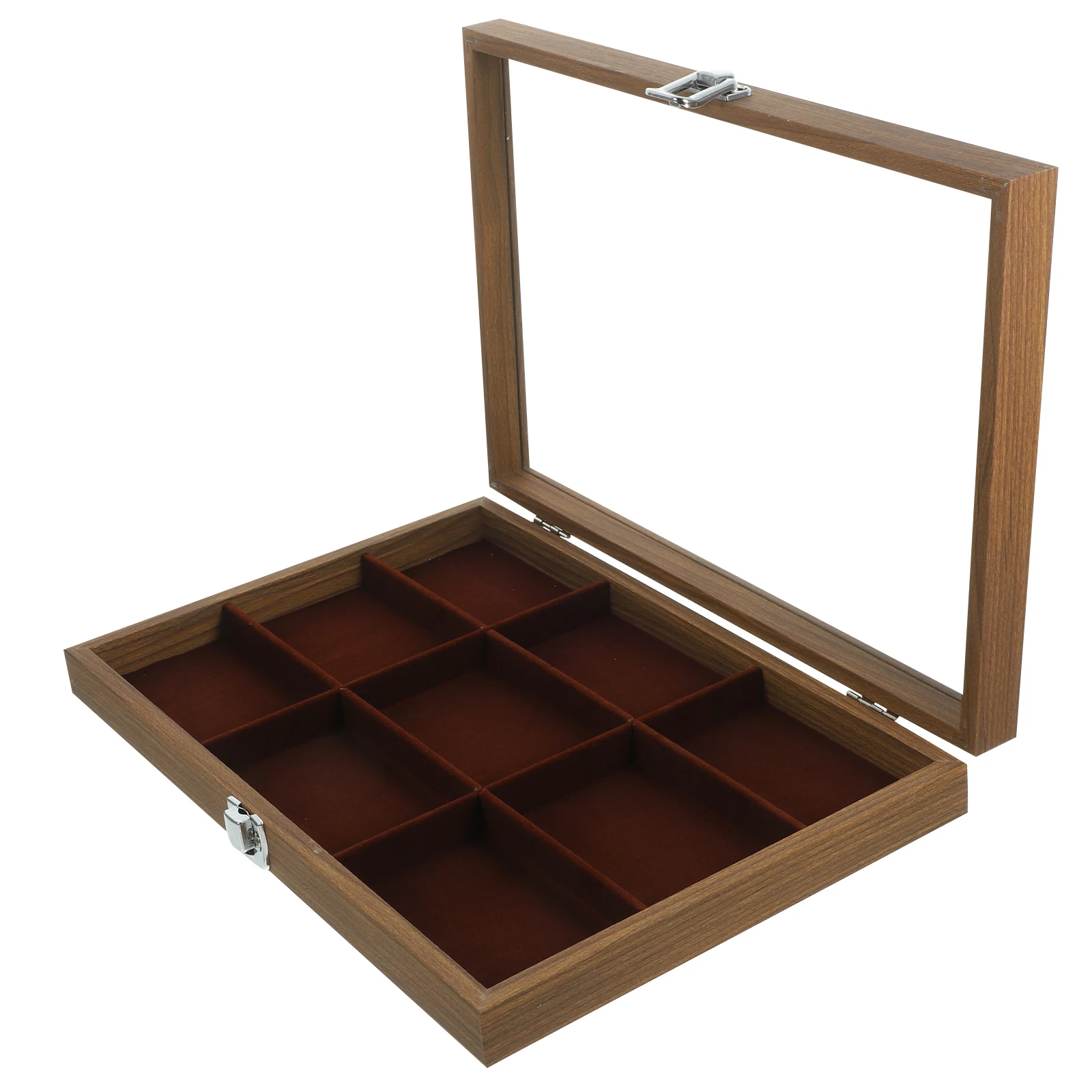 

Wooden Jewelry Box Transparent Lid 9 Grids Multi Compartment ganizer Bracelets Rings Accessories Storage Display Home Use