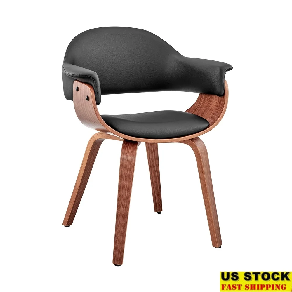 

Adalyn Черный стул с акцентом для столовой из искусственной кожи и орехового дерева