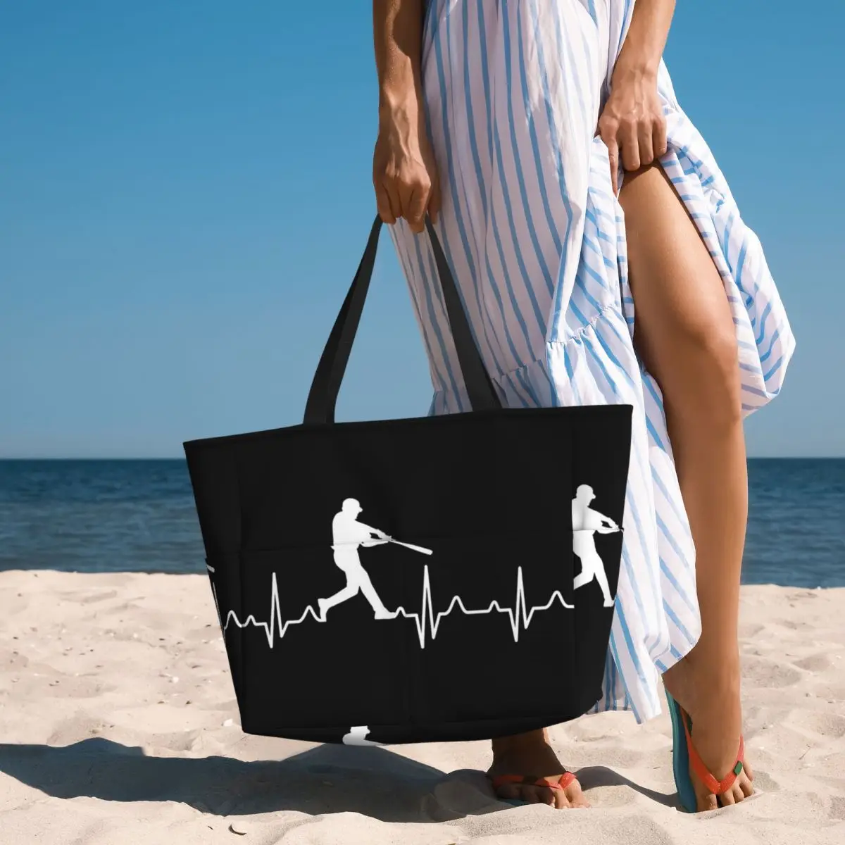 Baseball Player Heartbeat Beach Tote Bag Sport Gym Yoga Duffle Large Tote Bag Women Travel Bag Fitness bag