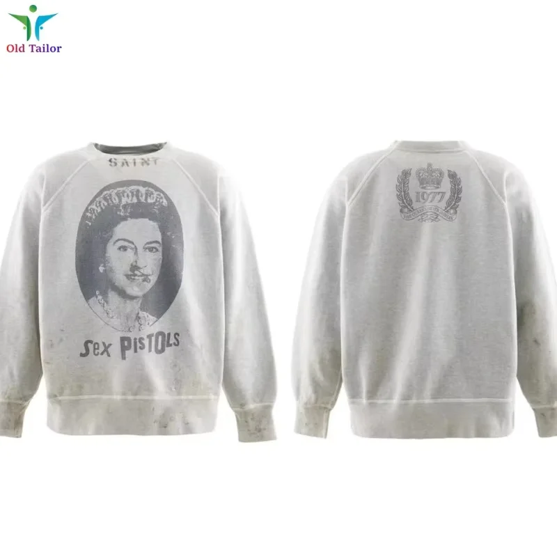 Latest High-end SAINT Digital Image Print Vintage Mens Womens Floral Grey Washed Winter Sweatshirt Pullover