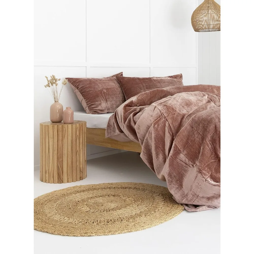 مجموعة غطاء لحاف بوهو مخملي رايون فاخر بلون سادة مقاس كامل 80 × 90 مع نمط UO مريح للغاية #2