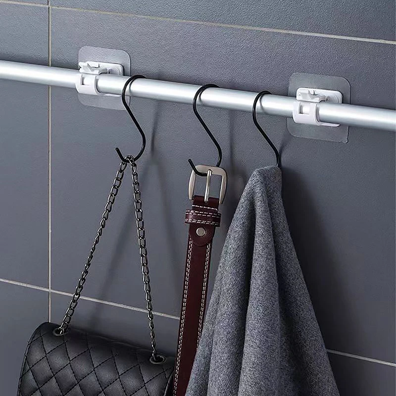 

2Pcs Self-Adhesive Curtain Rod Brackets Nail-Free Wall Hanging Pole Holder Towel Bar Hooks For Household Fixed Clip Hanging Hook