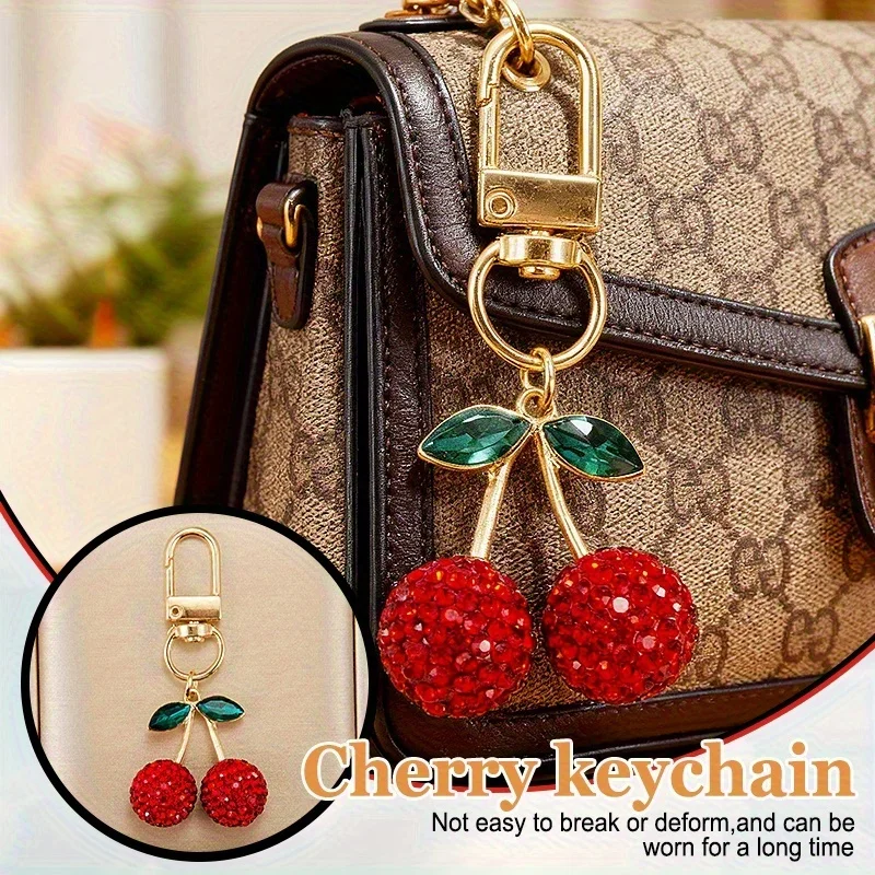 Porte-clés cerise réaliste, accessoire mignon en forme de fruit pour clés et sacs, idéal pour les cadeaux et les faveurs de fête, ornement décoratif suspendu