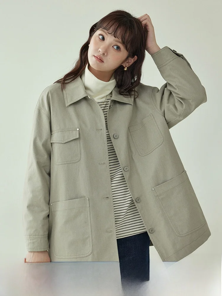 

Оригинальная рабочая одежда из чистого хлопка, женское длинное пальто све на одной пуговице, осеннее новое пальто Sle North Island AMUU, корейский свободный крой