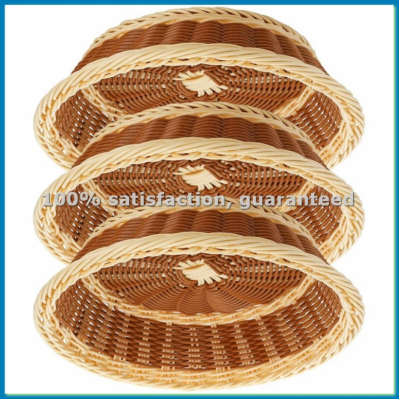 3Pcs Woven Breads Baskets 11.5 Inch Round Fruit Basket Stackable Food Serving Holder Imitation Rattan Basket for Kitchen-AT35