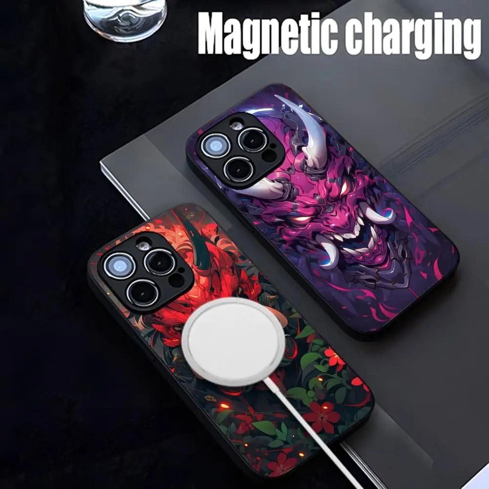 

Samurai Oni Mask Phone Case Strong Magnetism Glass For iPhone 15ProMax 14 13 12 15 11 Pro XS Max Plus Mini Coque