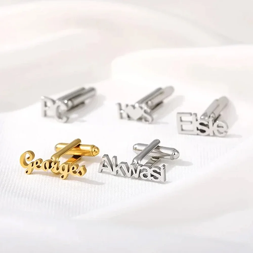 Personalized Customized Name Cufflinks Stainless Steel Men Shirt Cufflink Gold Jewelry Exquisite Gift Gemelos Para Hombre Camisa