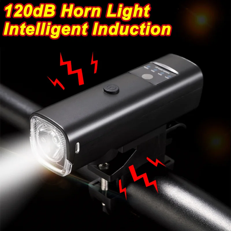 

120 dB Bicycle Horn Light USB Rechargeable Headlight for Mountain Road Bike High Brightness Front Lamp Cycling Accessories