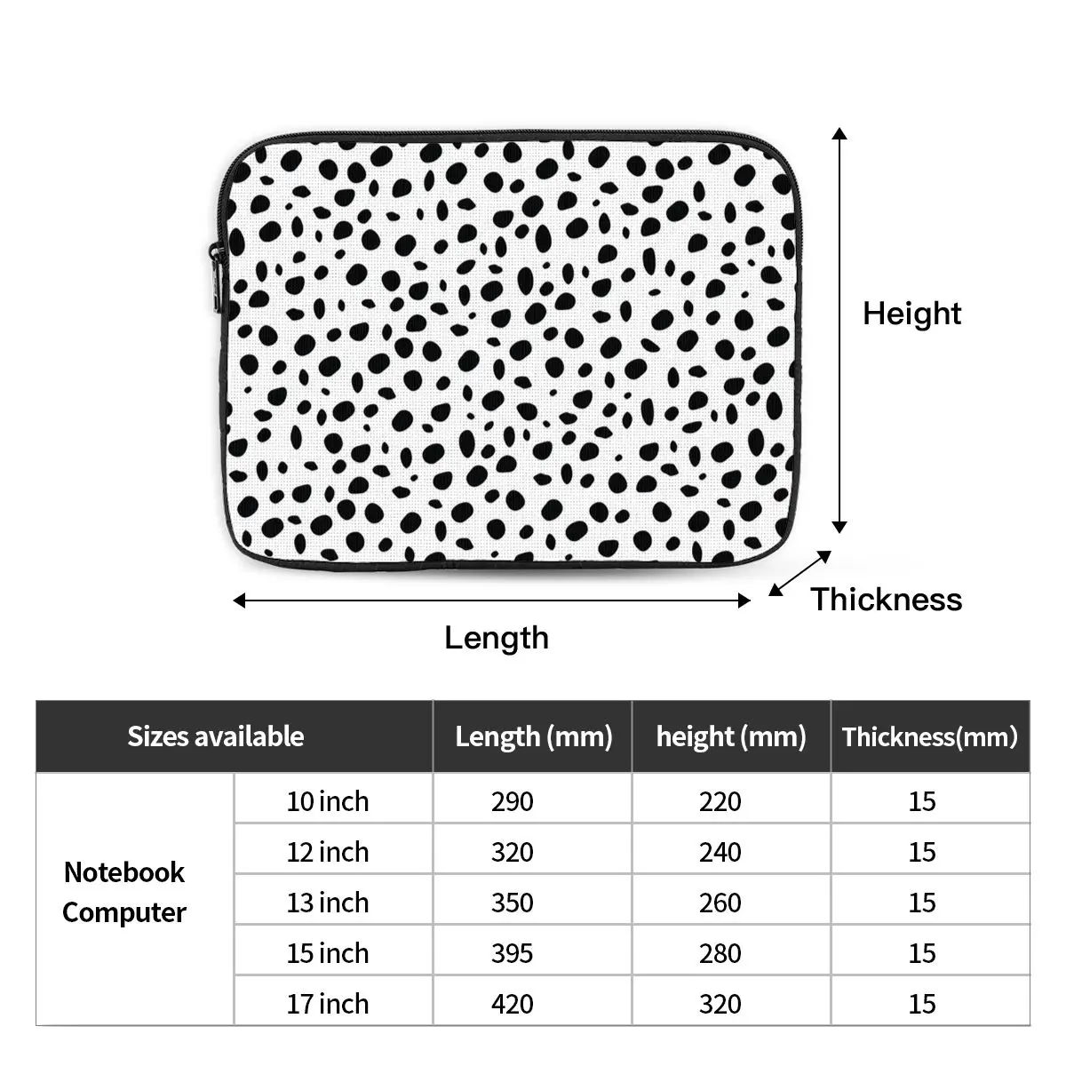 Small Dalmatian Print Notebook Laptop Bag Case Pouch 10 12 13 15 17 Inch Notebook Sleeve Cover Bag Tablet Shockproof Case Bag