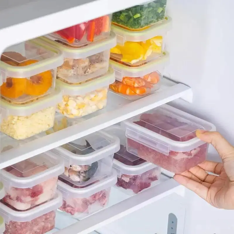 Portable Food Storage Box With Single Snap-On Cover Compartments For Sub-Packed Meat Onion Ginger Refrigerator Freezer Organizer