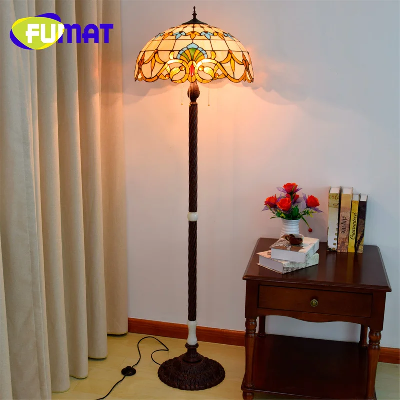 FUMAT Tiffany 20 inch stained glass jade floor lamp art Deco living room Dining room Bedroom standing lamp Baroque style