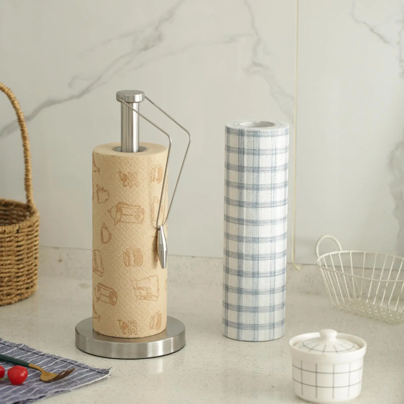 

Freestanding Paper Towel Holder Rack Weighted Stand for Kitchen Bathroom Roll Organizer Tissue Storage