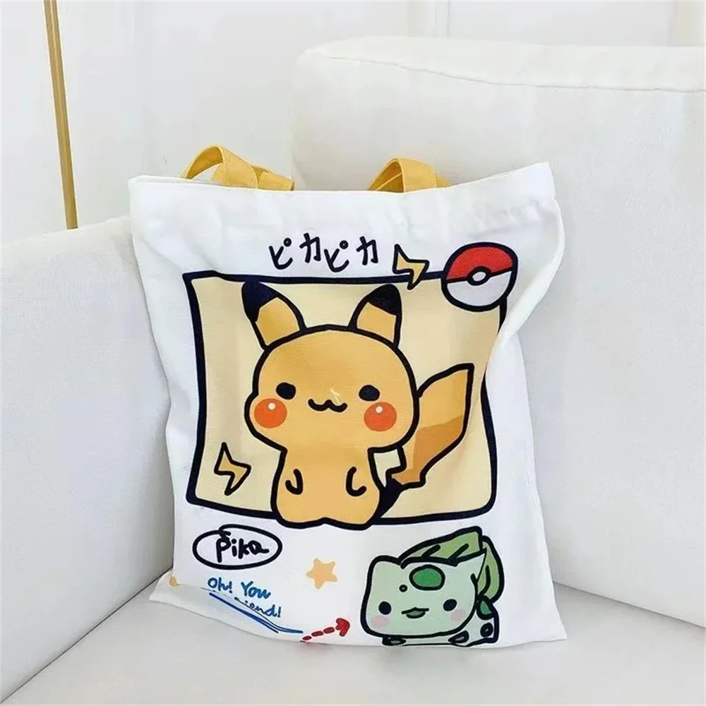 Anime Pokemon Pikachu płócienne torby na ramię Psyduck Squirtle damska torebka na co dzień wielokrotnego użytku damska torba na zakupy o dużej