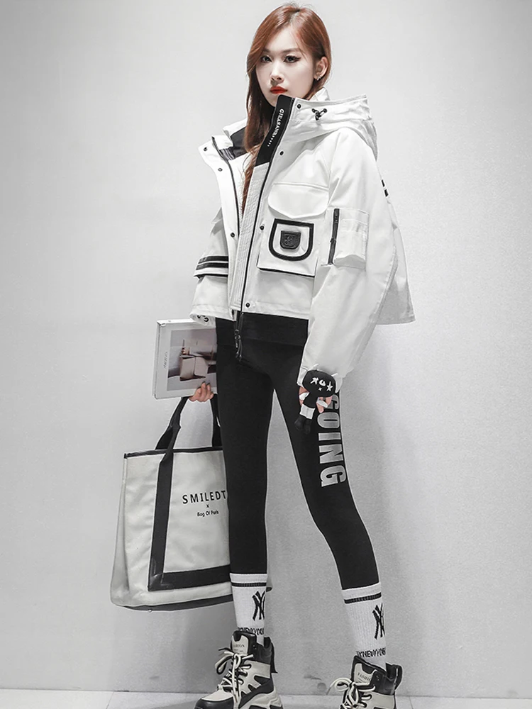 Winter Removable Lining Hooded Down Jackets Female Thick Quilted Parka Outwears Women White Duck Down Doll Splicing Warm Jacket