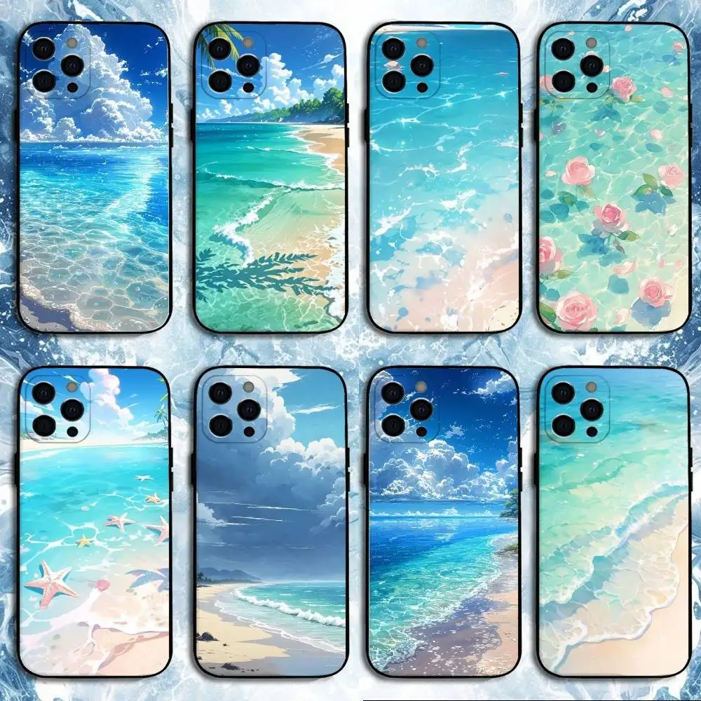 

Чехол для телефона с рисунком морского пляжа для iPhone 17,16,15,14,13,12,11 Plus, Pro Max, мягкий силиконовый черный чехол