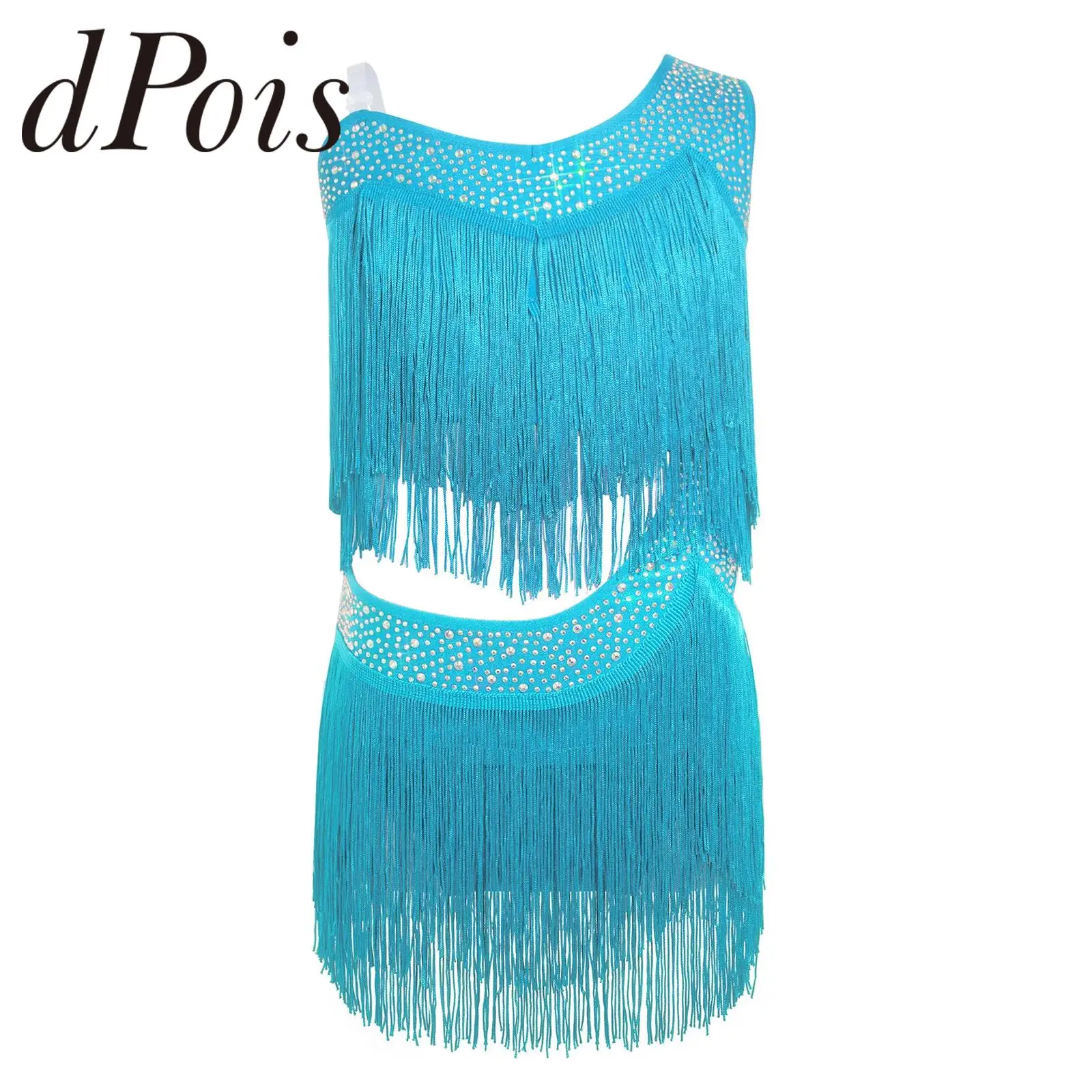 

Girls Tango Rumba Latin Dance Outfits Children Tassel Halter Fringe Latindance Costumes Kids Ballroom Cha Cha Dance Dress