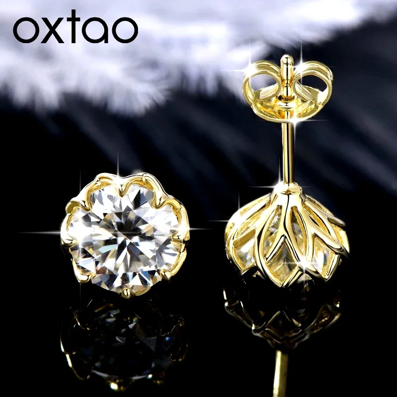 

OXTAO Moissanite Circular Stud Earrings for Women 14K Gold Filled Flower Earring Fine Jewelry 6mm/8mm D Color Lab Diamond Gift