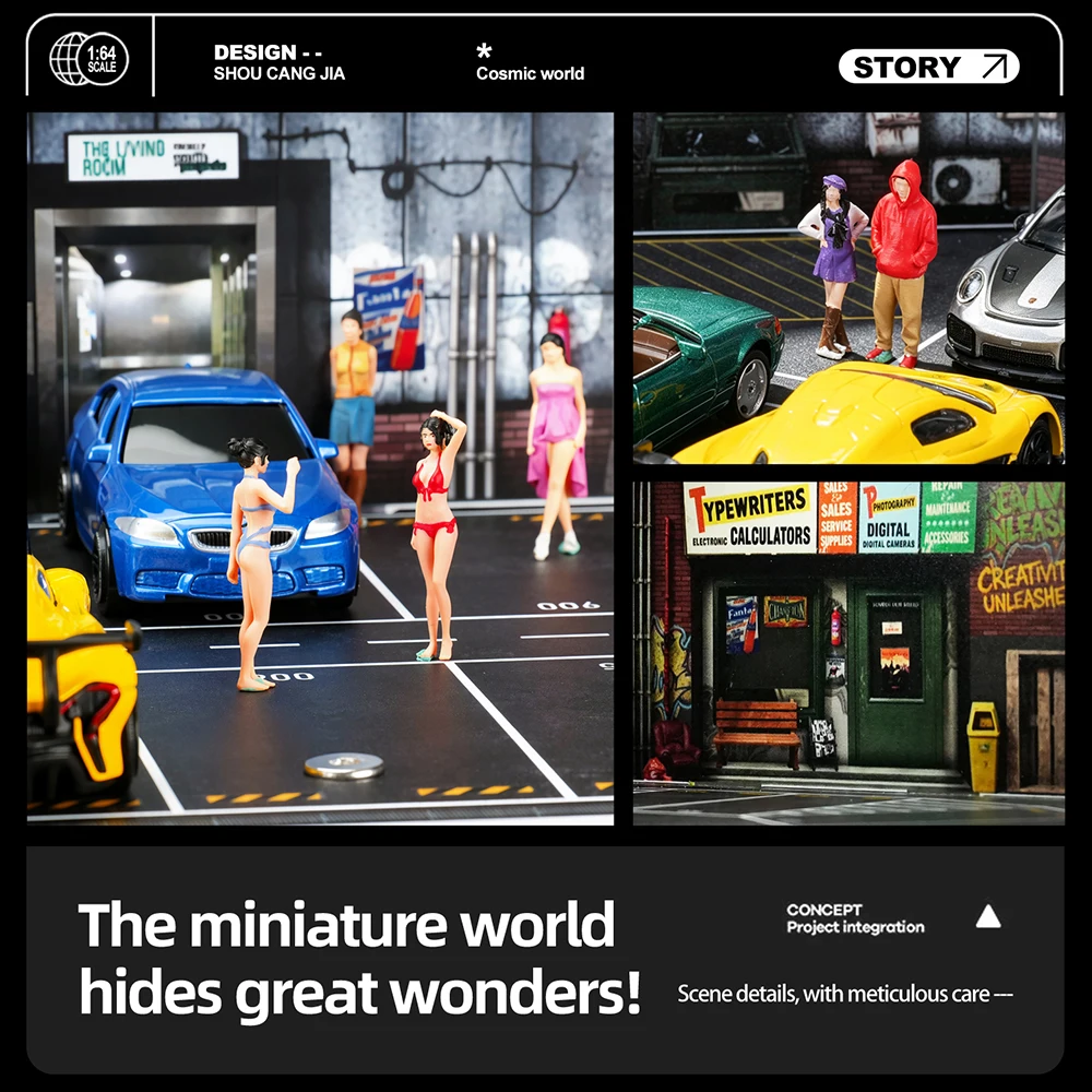 1/64スケールのアメリカンスタイルの駐車場ジオラマモデル用 - Car Accessories Toy のレビューと価格