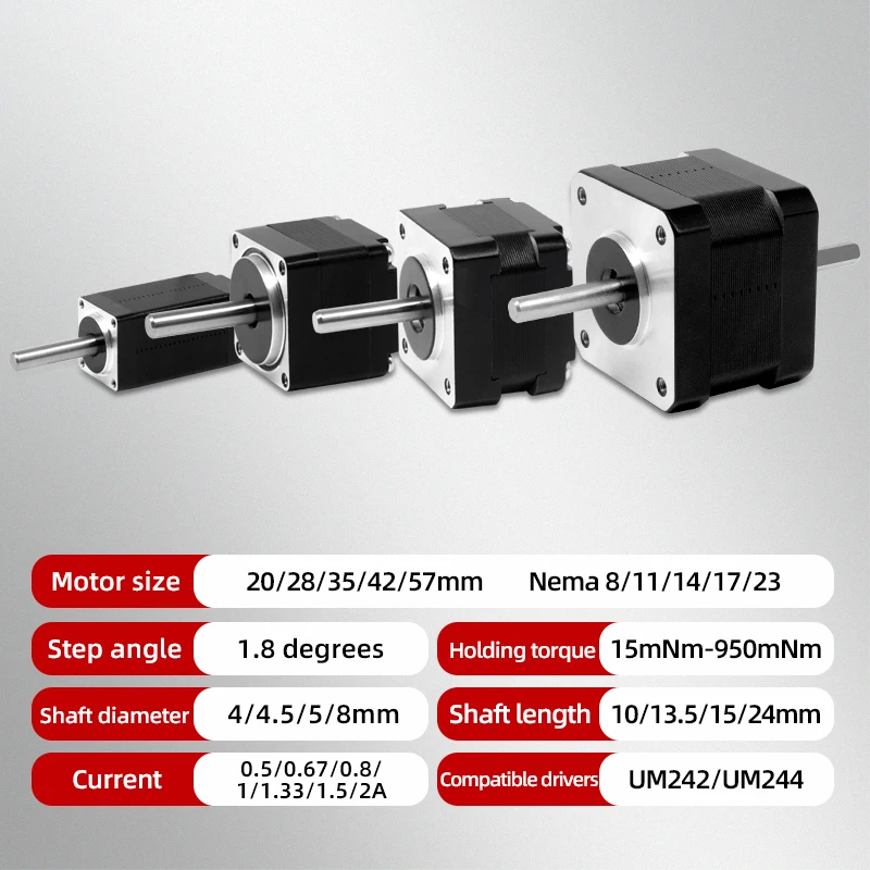 UMOT Nema 8 Dual-Shaft Stepper Motor 20X40mm 1.8° 0.8A 30mN.m High-Precision for High-Precision Positioning for 3DPrinte Machine