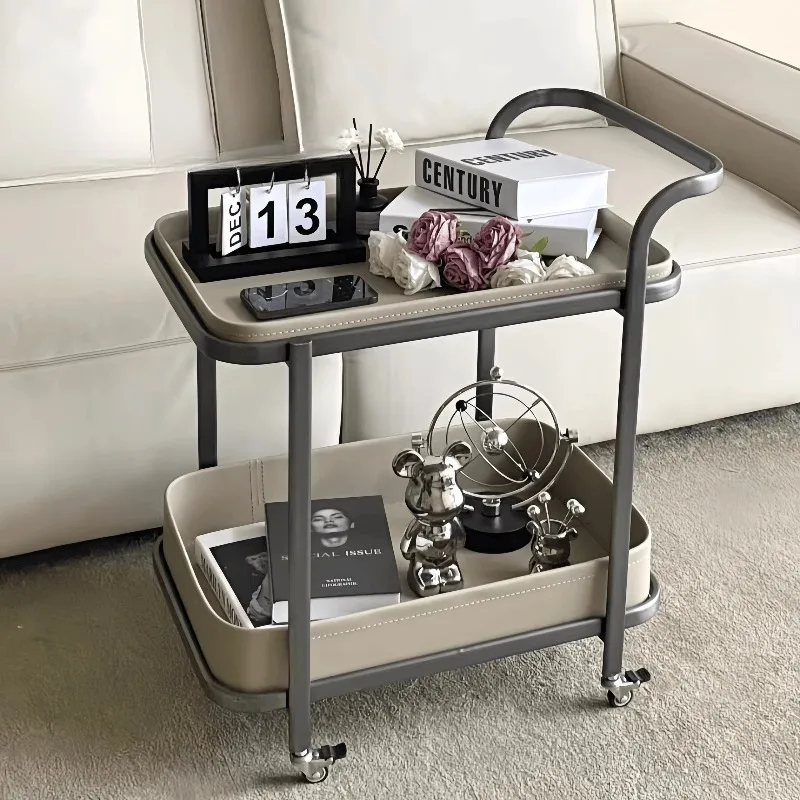 Italian light luxury removable coffee table saddle leather sofa side trolley