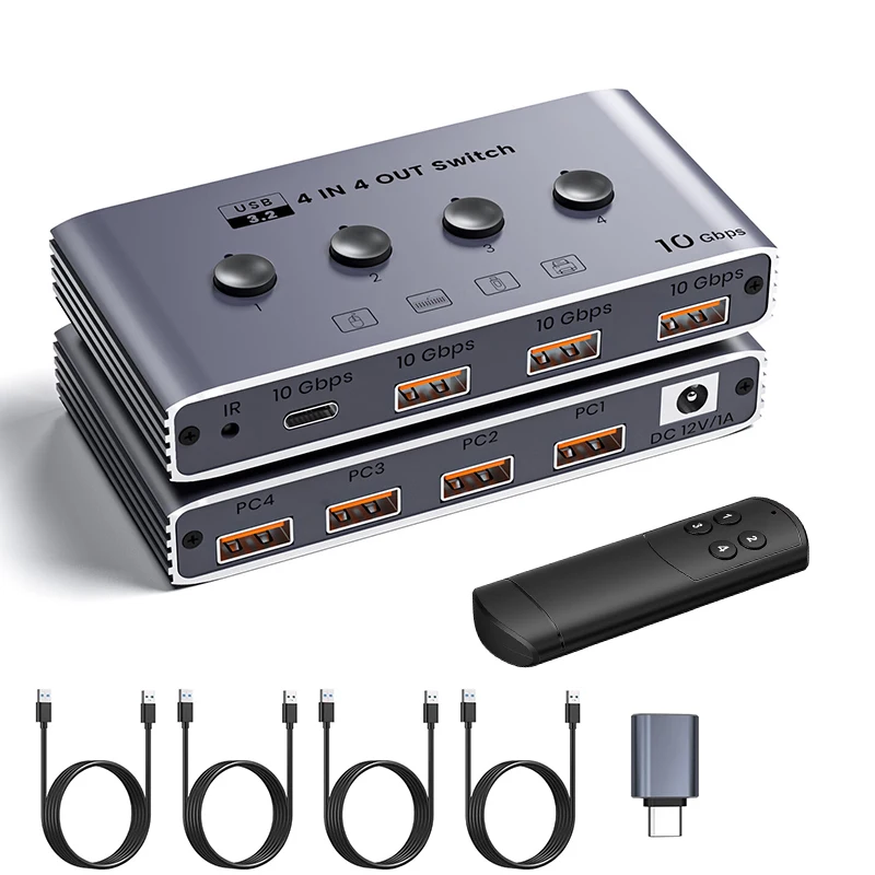 usb-32スイッチ-4台pc共有-4usbデバイス-10gbps-usb32-gen2-スイッチャー-セレクター-pc-ラップトップ対応-キーボード-マウス-プリンター-スキャナー対応