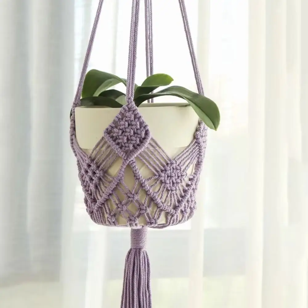 New Boho Plant Hanger with Net Pouch Cotton Rope Woven Hanging Basket Macrame Flower Pot for Indoor Outdoor Hanging Succulents