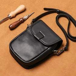 LUOKIR Men's Vintage Genuine Leather Crossbody Bag Luxury Cowhide Messenger Bags Casual Sling Shoulder Small Phone Bag