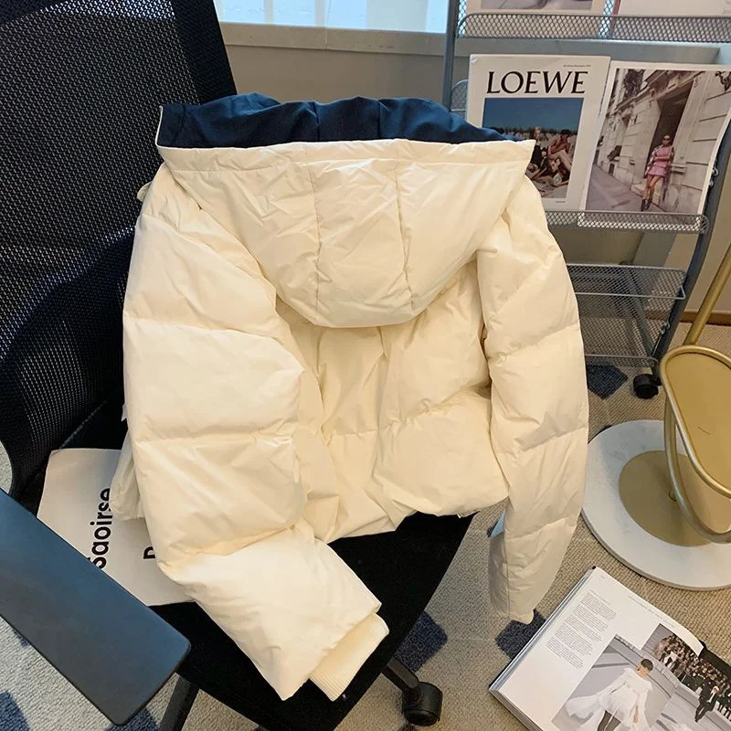 Short Cotton-Padded Coat Matching Color Hooded Bread Dress Women's Winter 2023 New Small Fashion Thickened Warm Coat Solid Color