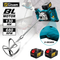 Gisam 6Gears Cordless Electric Concrete Mixer Brushless Cement Mortar Plaster Mixer Blender Paint Mix For makita 18v battery pin