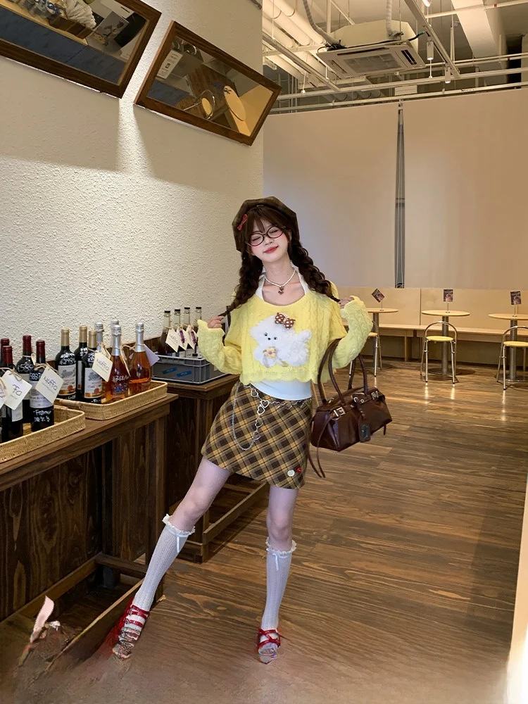 

Sweet Sle Doggies ort Cotton Sweater Women's Autumn Winter Warmth Outerwear Loose Fit round Ne Long Sve Top