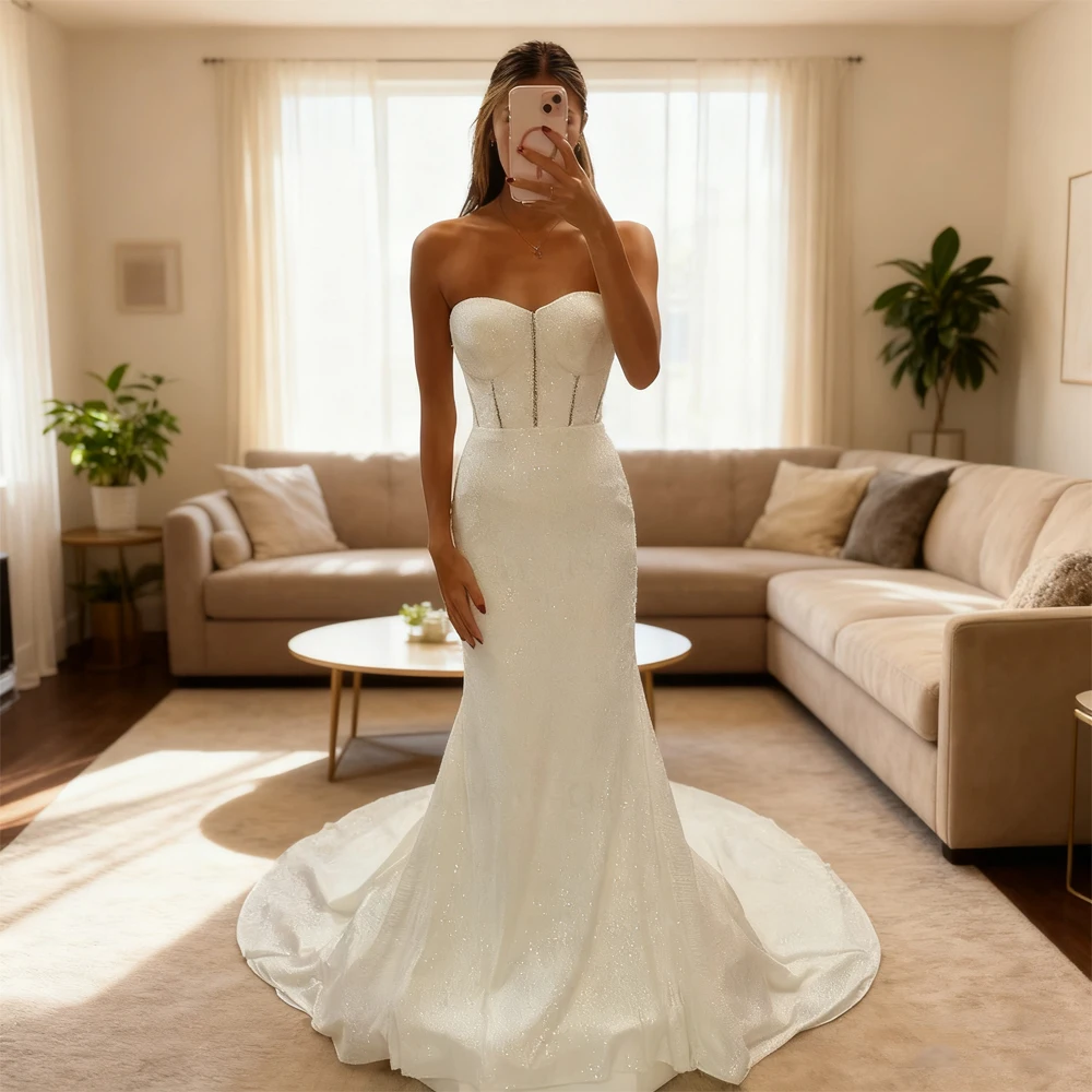 

Glitter Sequin Wedding Dresses Mermaid Long Luxury Wedding Bride Dress Strapless Sexy Dress For Women 2025 Vestidos De Novia