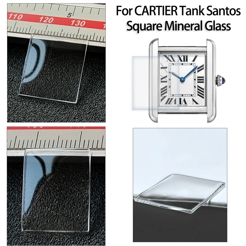 

Квадратное минеральное стекло для CARTIER Tank Santos, двойной мост, черепаха, задняя часть часов, зеркало, линза высокой четкости, детали стекла для часов Hd