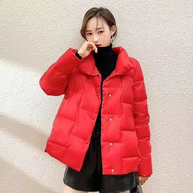 2024 New Autumn Winter Jacket Women Parkas Korean Fashion Long Sleeve Stand-up Collar Warm Down Cotton Outwear Female Overcoat