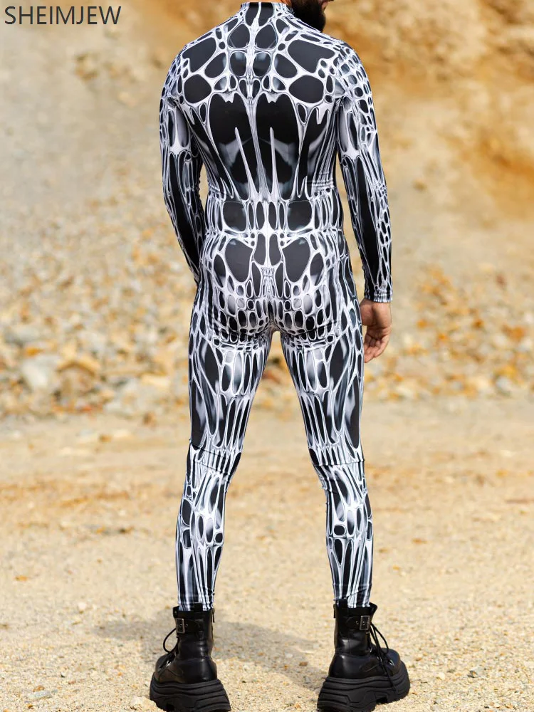 Sexy Black White Pattern Muscle Print Couple Jumpsuit Halloween Party Art Line Bodysuit Festival Zentai Set Rave Unique Catsuits