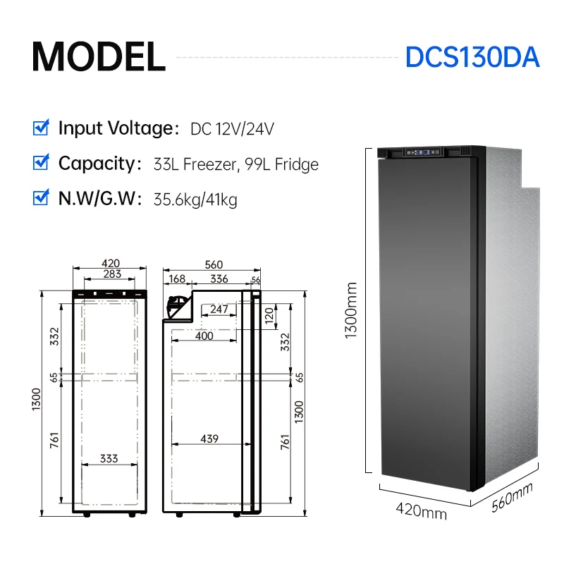 132 Liters Compressor Built-in Portable Electric Battery RV Refrigerator Fridge Freezer for Household Use
