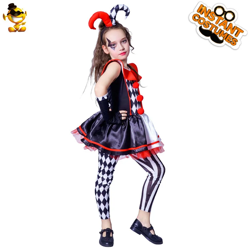 Halloween Women Kid Jester Clown Cosplay Costume Boy Girl Purim Bloody Monster Evil Horrifying Ugly Circus Fancy Dress