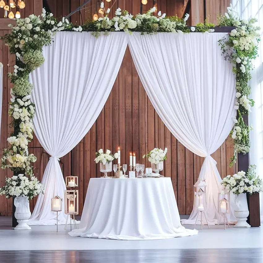 5x8/10ft Wrinkle Free White Satin Backdrop Curtains for Wedding Birthday Parties Photography Background Baby Shower Decorations