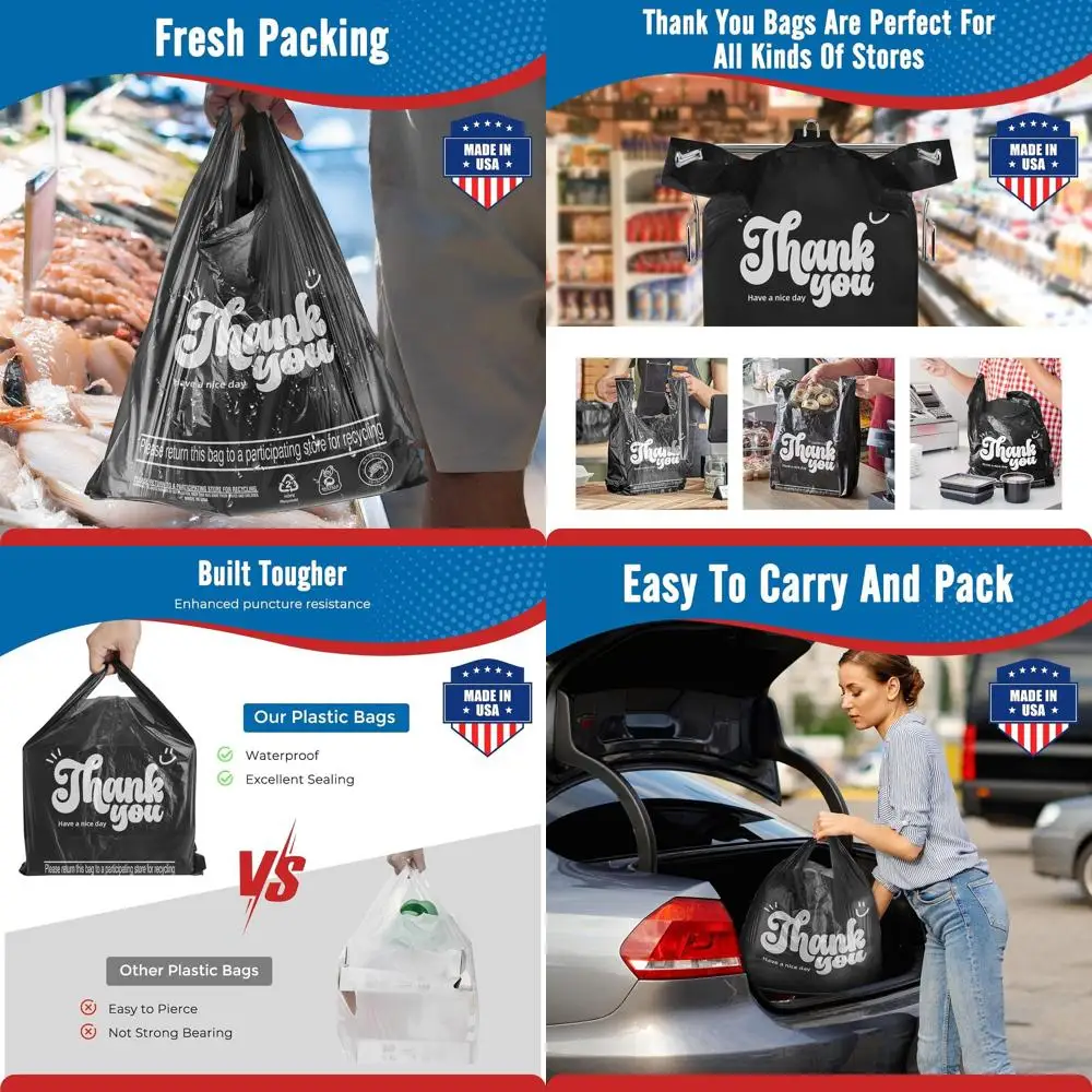 Paquete de 6000 Bolsas de Plástico Negras con Asas, 11.5x6.5x21, Capacidad de 4 Galones, Ideales para Agradecimientos, Compras, Comida para Llevar, Comercio Minorista