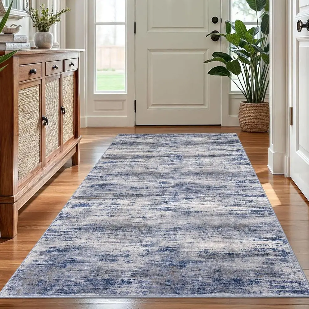

4x6ft Modern Ombre Area Rug - Washable Striped Carpet for Bedroom, Living Room, Laundry, and Nursery in Grey-Blue Abstract Desig