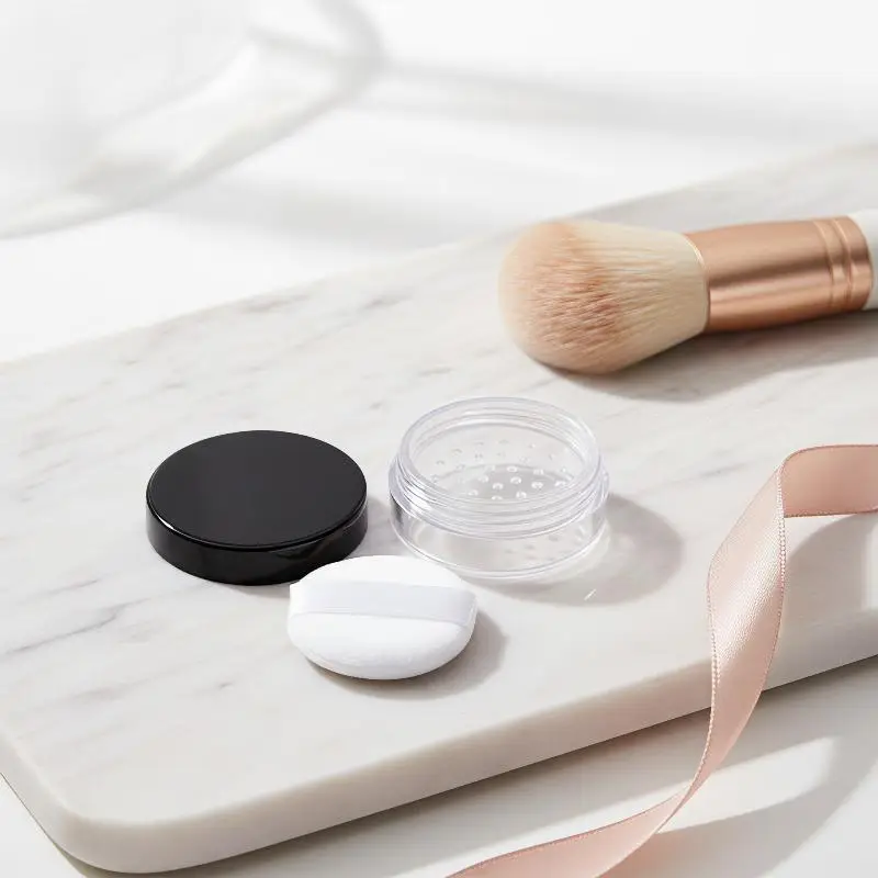 1Pcs 5g Empty Loose Powder Pot With Sieve And Powder Puff Portable Plastic Powder Box Travel Makeup Jar Sifter Container