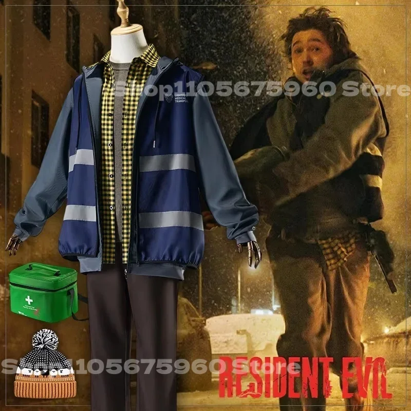 2026 Resident Bryan Cosplay Costume Movie Yellow Plaid Shirt Beanie Hat Vest Outfit Halloween Party Bryan Hodukavich Roleplay