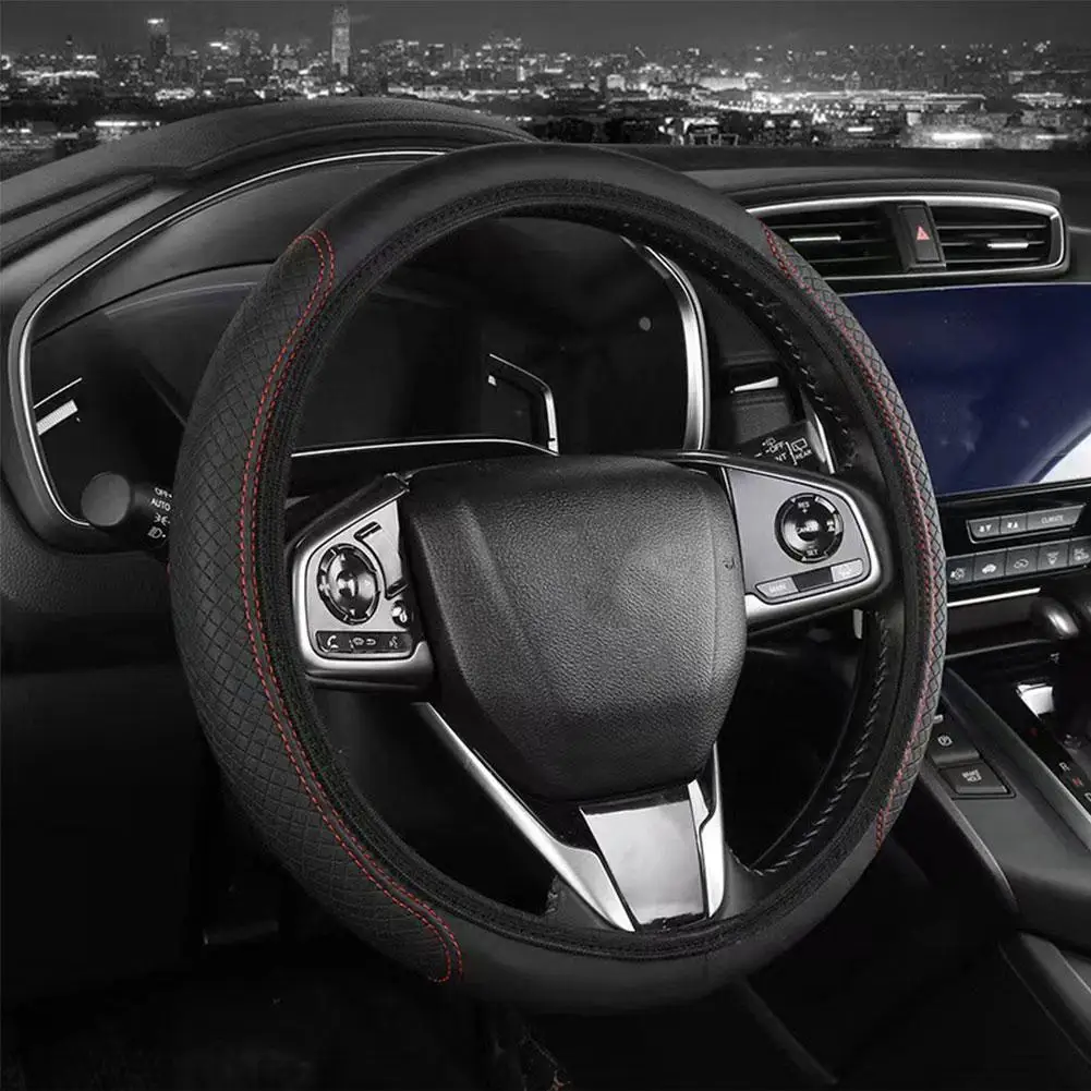 1pc Steering Wheel Cover Breathable Leather Anti Slip PU Leather Steering Covers Universal 14.5-15 Inches Car Accessories