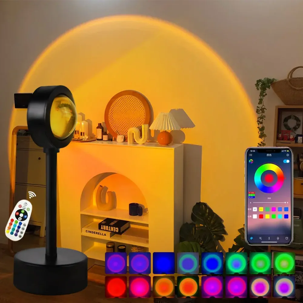 Smart Bluetooth Night Light USB  Projector Lamp RGB Sunset Atmosphere Lamp  Background Wall Decor Atmosphere Table Lamp