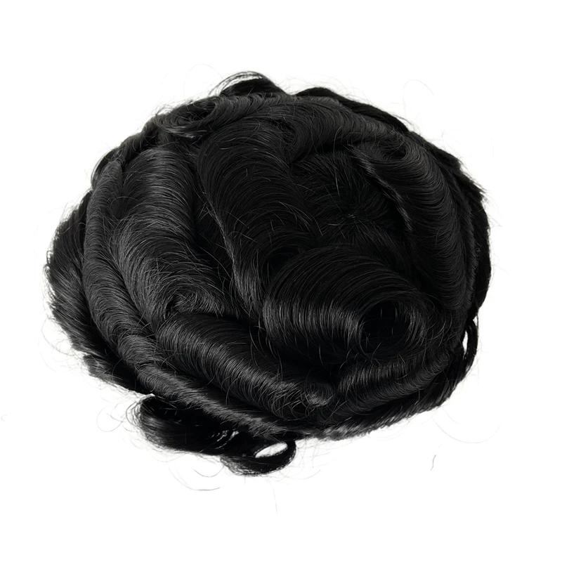 Fast Shipping High Quality Virgin Human Hair Systems #1 32mm Wave Knots PU Base Toupee 8x10 Skin Unit for White Men