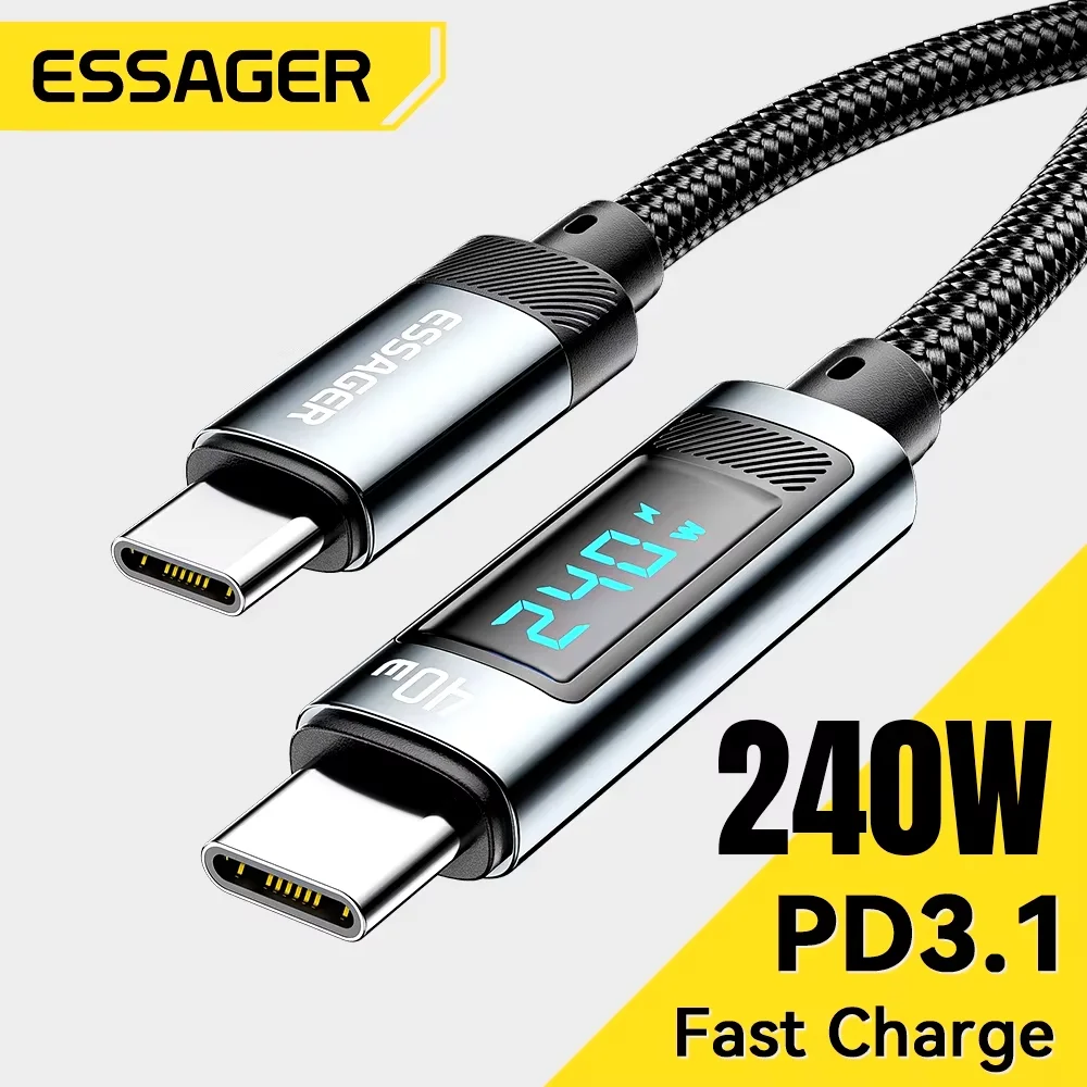 Essager-Cable USB tipo C a USB C de 240W, Cable de carga rápida PD 3,1 de 100W para Macbook Pro, Xiaomi, Samsung, portátil, Cable USBC de 2M